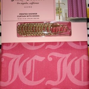 Printed Shower Curtain with Hooks - Pink